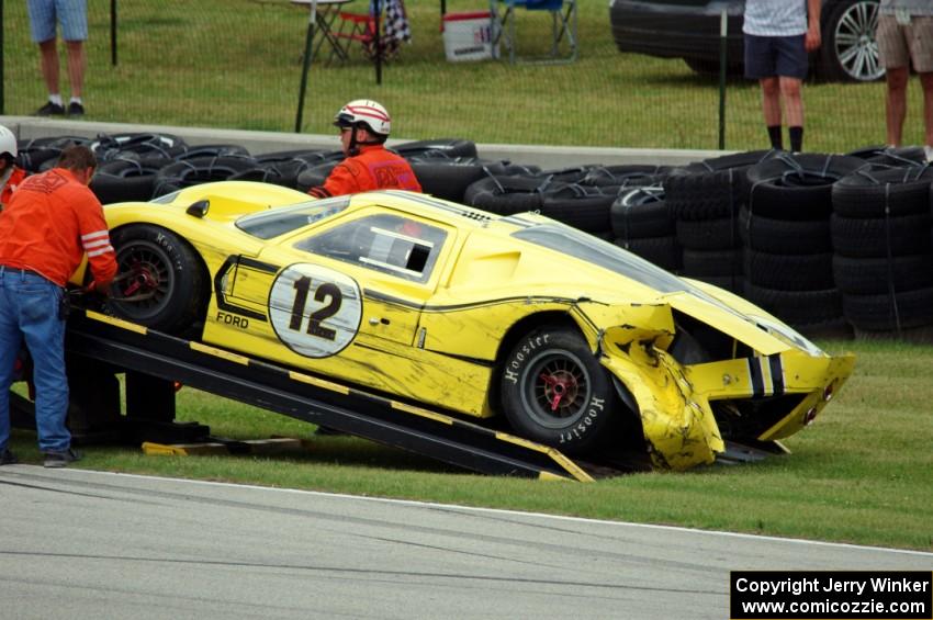 Gary Moore's Ford GT40 Mk. IV is loaded onto the flatbed.