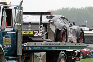 Dillon Machavern's Ford Mustang comes in on the flatbed.