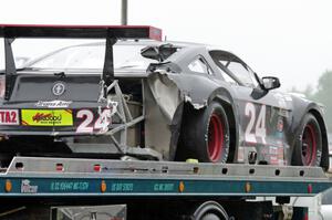 Dillon Machavern's Ford Mustang comes in on the flatbed.