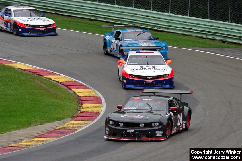 Dillon Machavern's Ford Mustang, Gar Robinson's Chevy Camaro, Tony Buffomante's Ford Mustang and Shane Lewis' Chevy Camaro