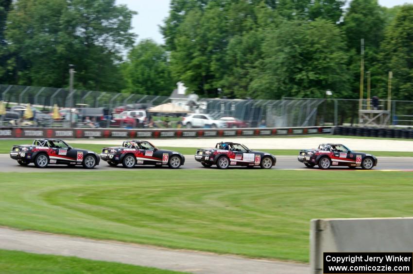 Robby Foley, Ben Albano, Sam Adams and Nikko Reger, all in Mazda MX-5s