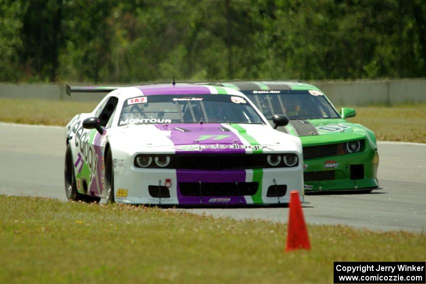 Louis­-Philippe Montour's Dodge Challenger and Jordan Bernloehr's Chevy Camaro