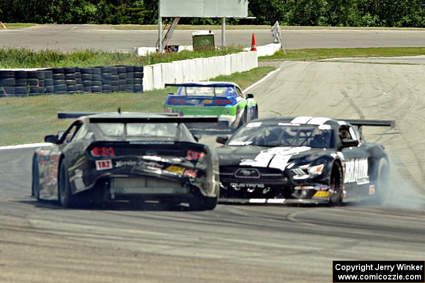 Justin Haley's Ford Mustang spins at turn 12.