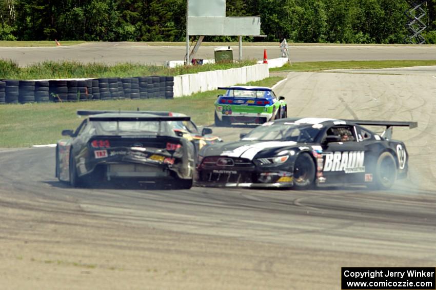 Justin Haley's Ford Mustang spins at turn 12.