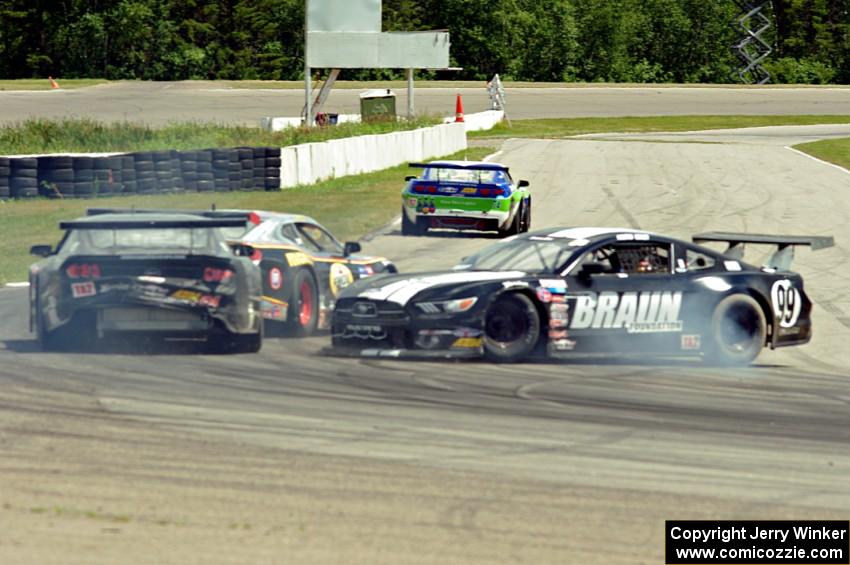 Justin Haley's Ford Mustang is stopped on track after the fiasco.