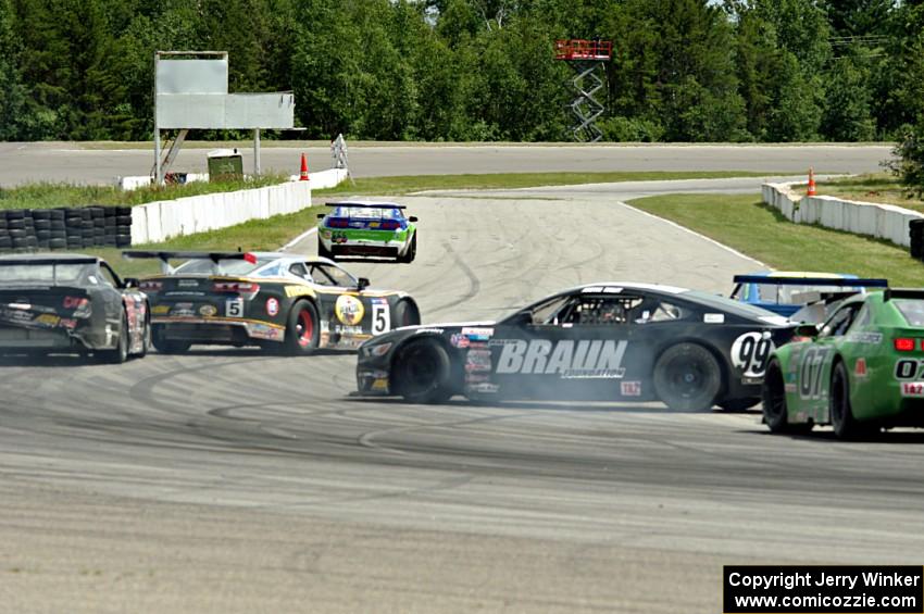 Justin Haley's Ford Mustang is stopped on track after the fiasco.