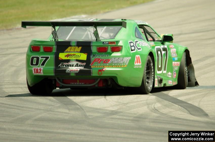 Jordan Bernloehr's Chevy Camaro rests on the track after colliding with Justin Haley.