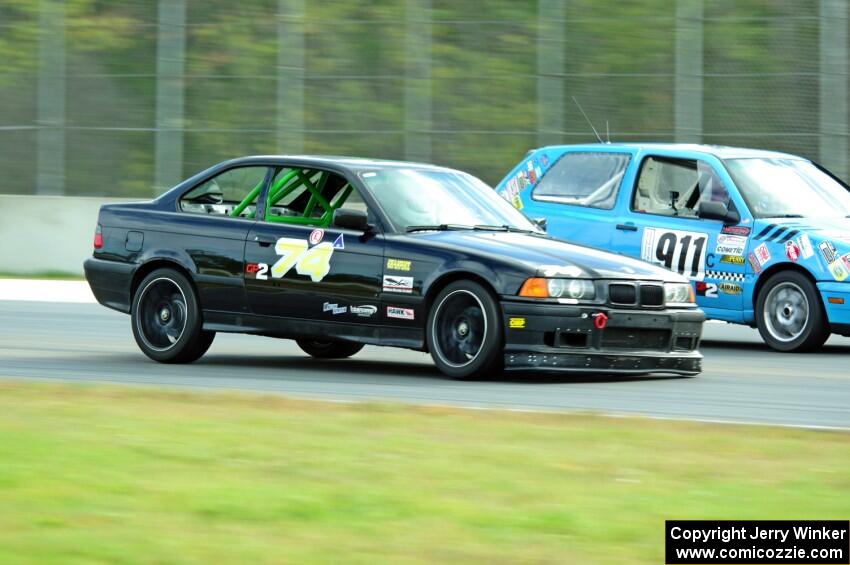 Noobman Racing BMW 325is passes Blue Sky Racing VW Golf