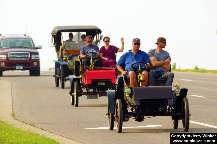 Tim Kelly's 1904 Ford, Ross McTavish's 1903 Ford and Jeffrey Kelly's 1907 Ford