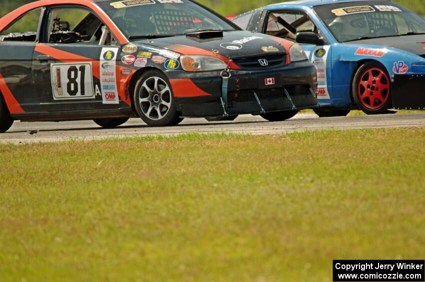 Sons of Irony Motorsports Nissan 240SX passes 8 Ball Racing Honda Civic