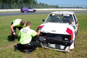 Virtually Worthless VW Golf had its day end after hitting the inside wall exiting turn 3.