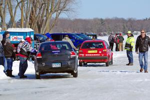 and Russ Lupinek's Ford Focus on pit lane prior to a sprint race.