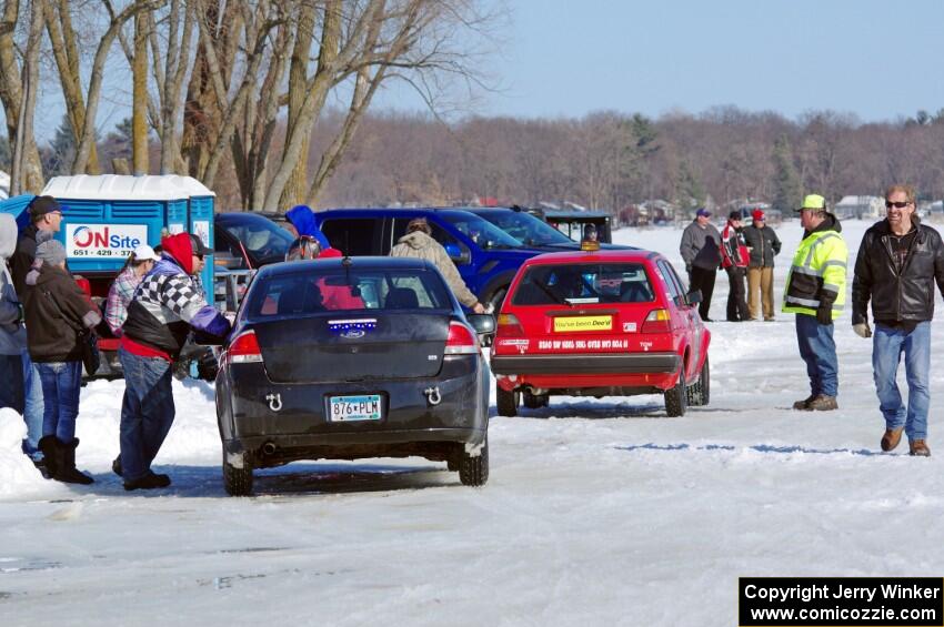 and Russ Lupinek's Ford Focus on pit lane prior to a sprint race.