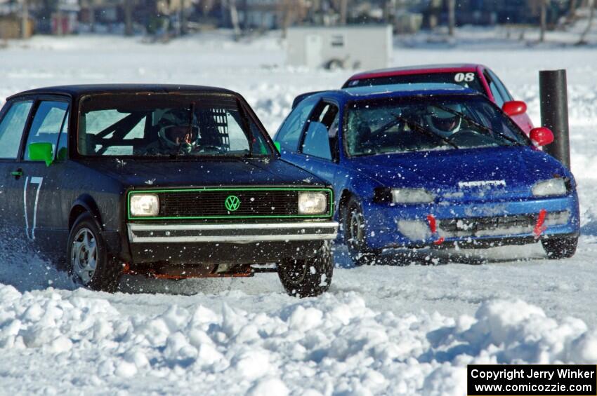 Matt Dryden's VW Rabbit and Frank Giegler / Mark Utecht Honda Civic