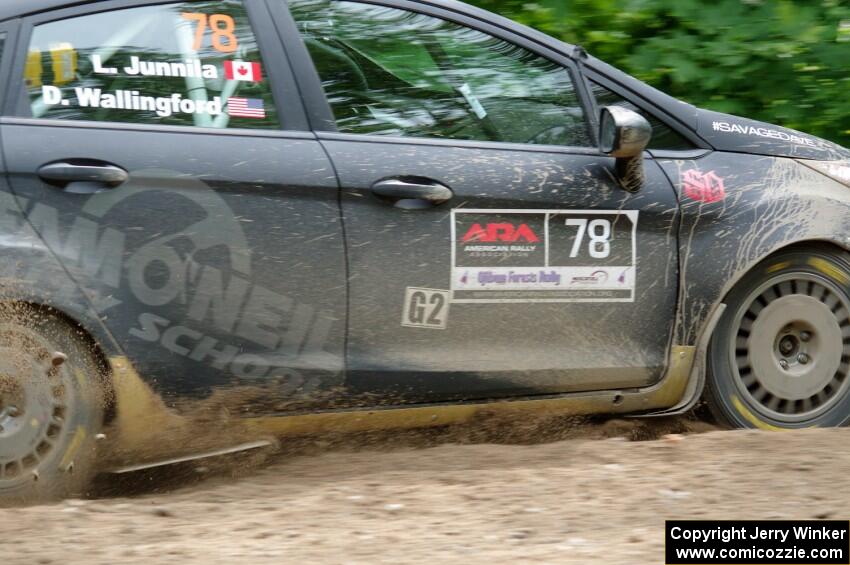 Dave Wallingford / Leanne Junnila Ford Fiesta at a sharp left on SS3, Steamboat I.