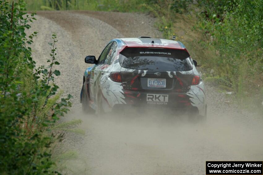 Dennis Romero / Jose Maria Rodriguez Subaru WRX STi  at a sharp left on SS3, Steamboat I.