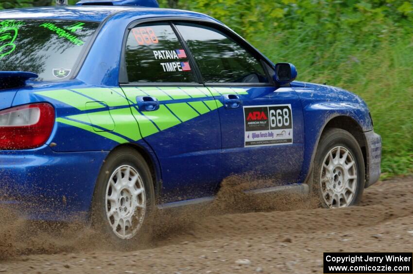 Jeff Timpe / Joe Patava Subaru WRX at a sharp left on SS3, Steamboat I.