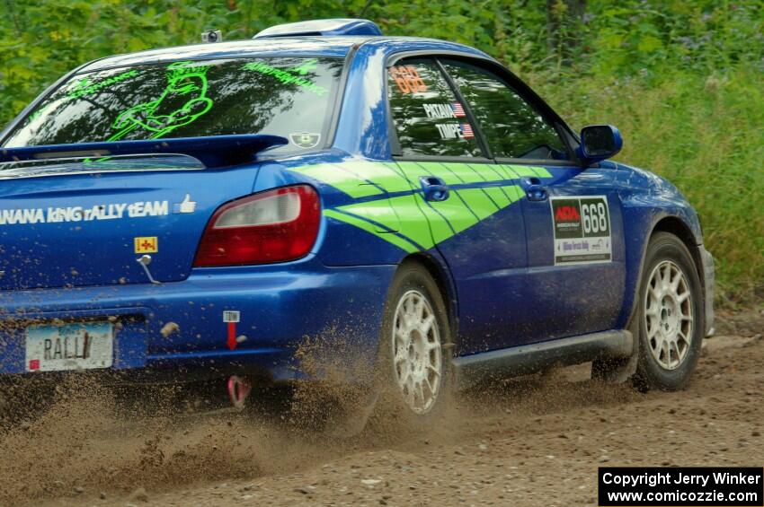 Jeff Timpe / Joe Patava Subaru WRX at a sharp left on SS3, Steamboat I.