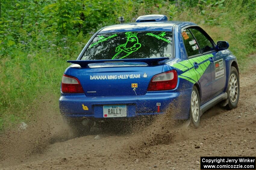 Jeff Timpe / Joe Patava Subaru WRX at a sharp left on SS3, Steamboat I.