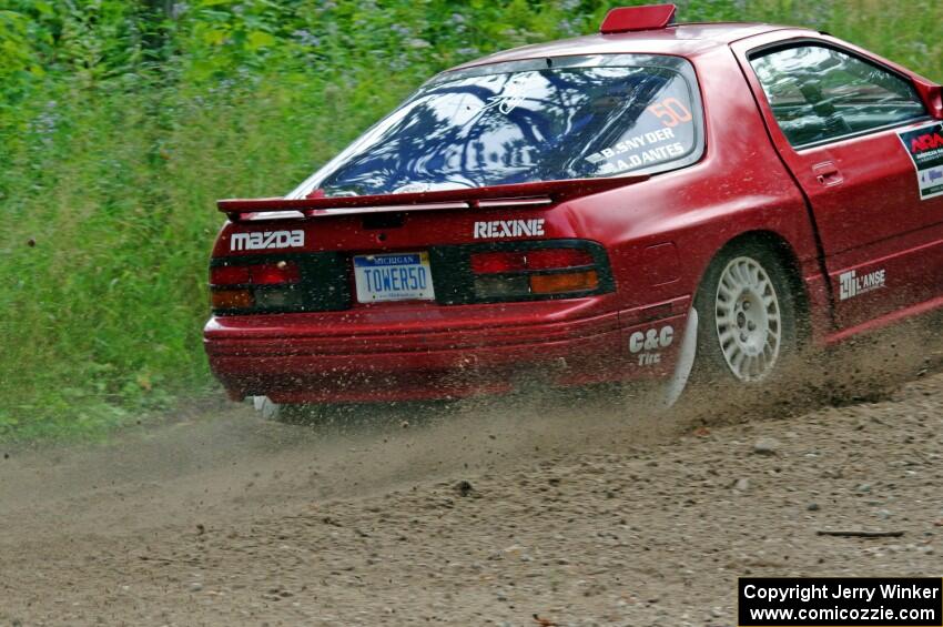 Al Dantes, Jr. / Brandon Snyder Mazda RX-7 Turbo at a sharp left on SS3, Steamboat I.