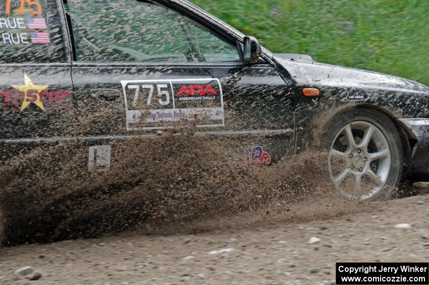 Kristian Rue / Mark Rue Subaru Impreza 2.5RS at a sharp left on SS3, Steamboat I.