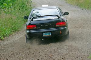 Kristian Rue / Mark Rue Subaru Impreza 2.5RS at a sharp left on SS3, Steamboat I.