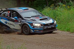 David Higgins / Craig Drew Subaru WRX STi at a sharp left on SS6, Steamboat II.