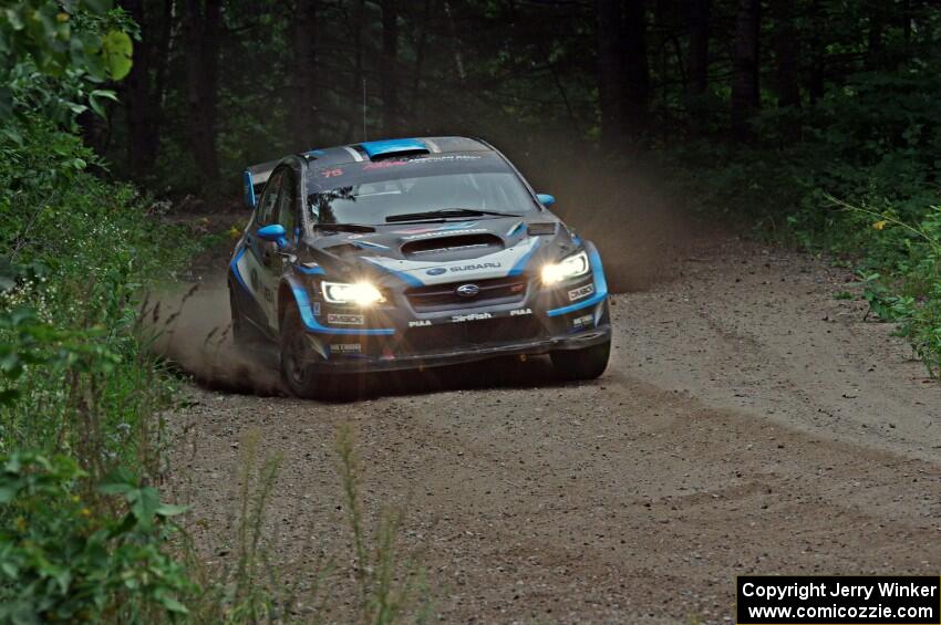 David Higgins / Craig Drew Subaru WRX STi at a sharp left on SS6, Steamboat II.