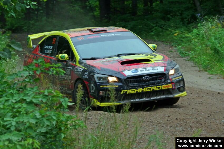 Jeff Seehorn / Karen Jankowski Subaru WRX STi at a sharp left on SS6, Steamboat II.