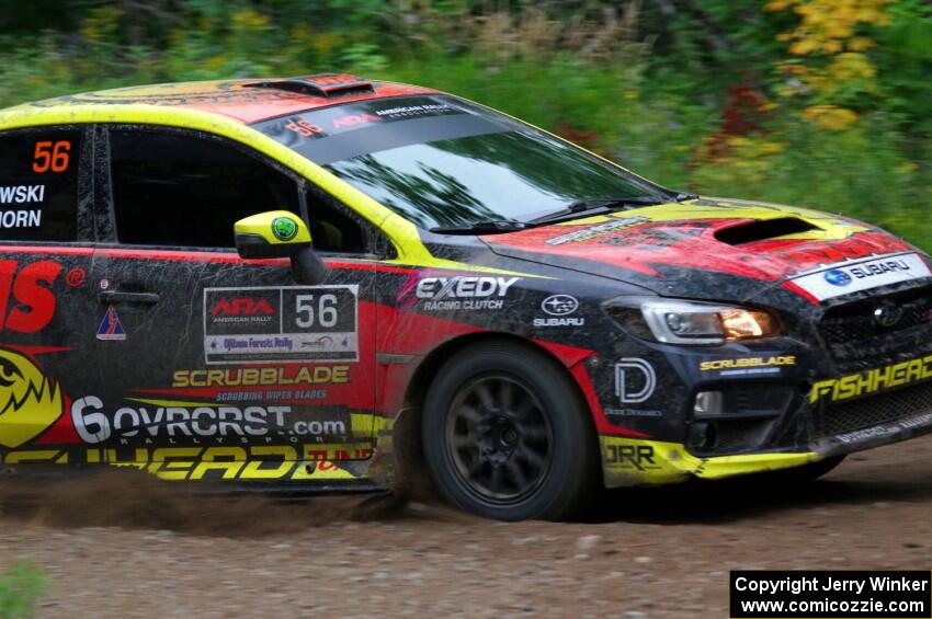 Jeff Seehorn / Karen Jankowski Subaru WRX STi at a sharp left on SS6, Steamboat II.