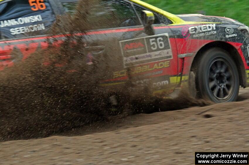 Jeff Seehorn / Karen Jankowski Subaru WRX STi at a sharp left on SS6, Steamboat II.