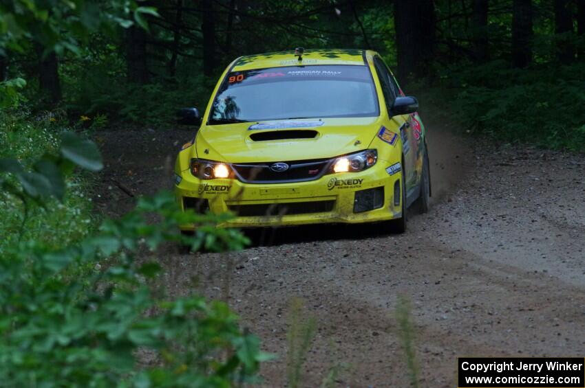 Lauchlin O'Sullivan / Scott Putnam Subaru WRX STi at a sharp left on SS6, Steamboat II.