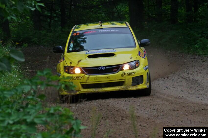 Lauchlin O'Sullivan / Scott Putnam Subaru WRX STi at a sharp left on SS6, Steamboat II.