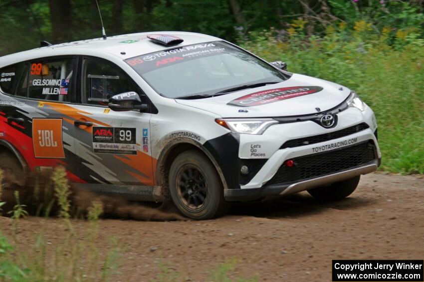 Ryan Millen / Rhianon Gelsomino Toyota RAV4 SE at a sharp left on SS6, Steamboat II.