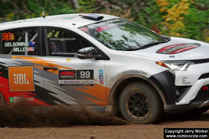 Ryan Millen / Rhianon Gelsomino Toyota RAV4 SE at a sharp left on SS6, Steamboat II.