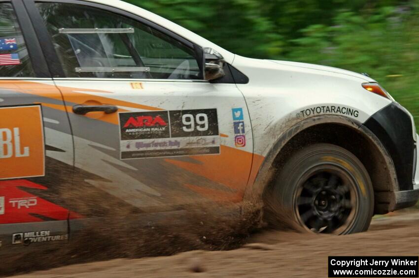 Ryan Millen / Rhianon Gelsomino Toyota RAV4 SE at a sharp left on SS6, Steamboat II.