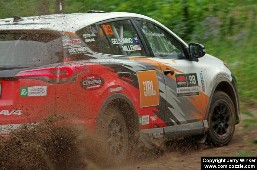 Ryan Millen / Rhianon Gelsomino Toyota RAV4 SE at a sharp left on SS6, Steamboat II.