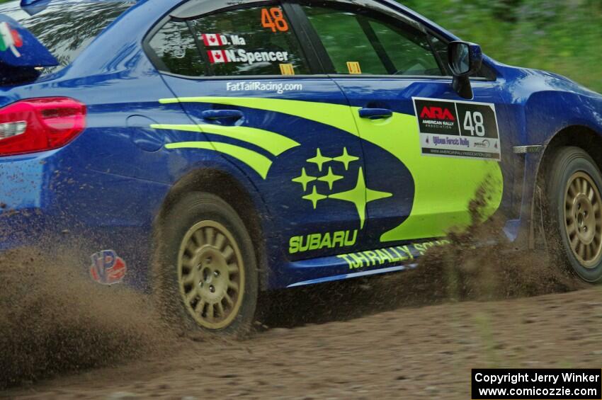 Nicholas Spencer / David Ma Subaru WRX STi at a sharp left on SS6, Steamboat II.