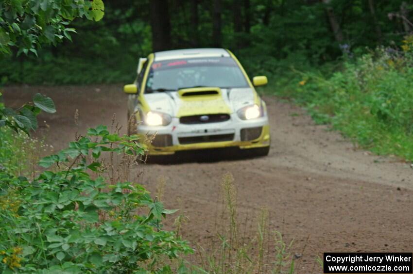 Mark Williams / Ben Peterson Subaru WRX STi at a sharp left on SS6, Steamboat II.