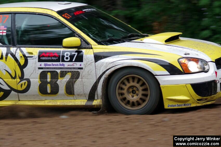 Mark Williams / Ben Peterson Subaru WRX STi at a sharp left on SS6, Steamboat II.