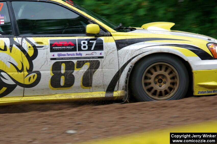 Mark Williams / Ben Peterson Subaru WRX STi at a sharp left on SS6, Steamboat II.