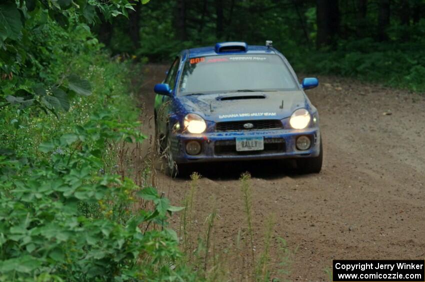 Jeff Timpe / Joe Patava Subaru WRX at a sharp left on SS6, Steamboat II.