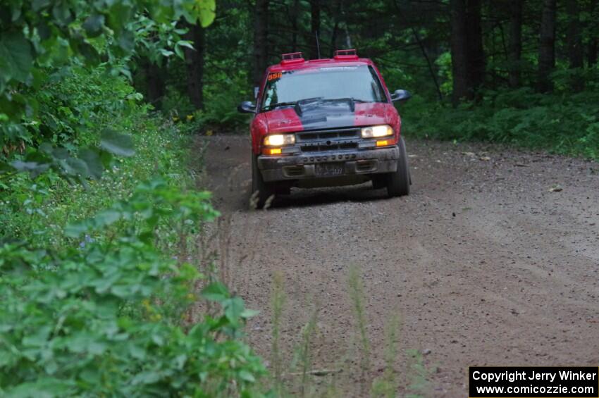 Jim Cox / Scott Parrott Chevy S-10 at a sharp left on SS6, Steamboat II.