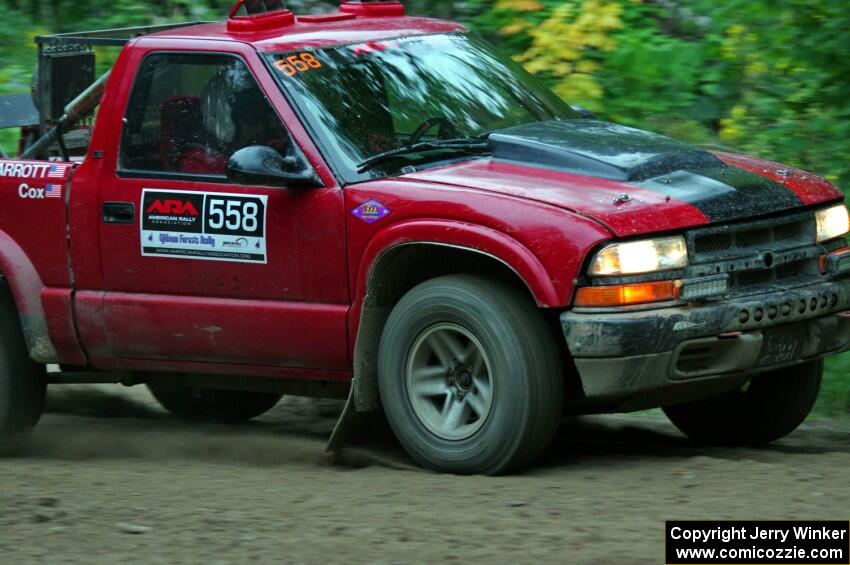 Jim Cox / Scott Parrott Chevy S-10 at a sharp left on SS6, Steamboat II.