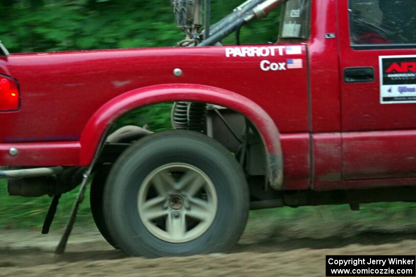 Jim Cox / Scott Parrott Chevy S-10 at a sharp left on SS6, Steamboat II.