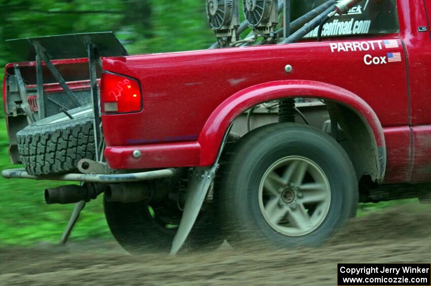 Jim Cox / Scott Parrott Chevy S-10 at a sharp left on SS6, Steamboat II.