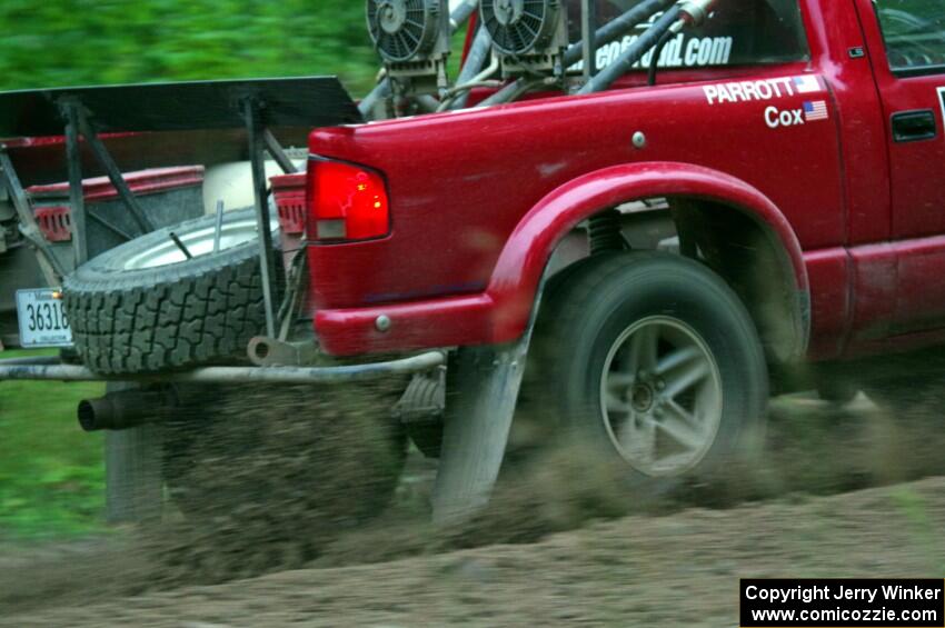 Jim Cox / Scott Parrott Chevy S-10 at a sharp left on SS6, Steamboat II.