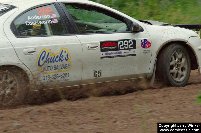 Matt Coatsworth / Ben Anderson Dodge SRT-4 at a sharp left on SS6, Steamboat II.