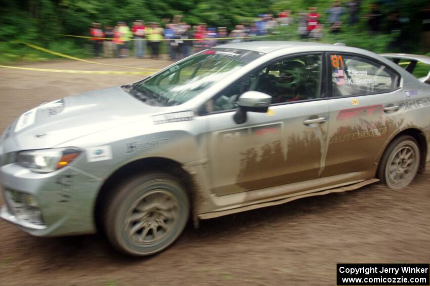 Travis Nease / Krista Skucas Subaru WRX STi comes through the VIP spectator corner on SS8, Perkins Road.