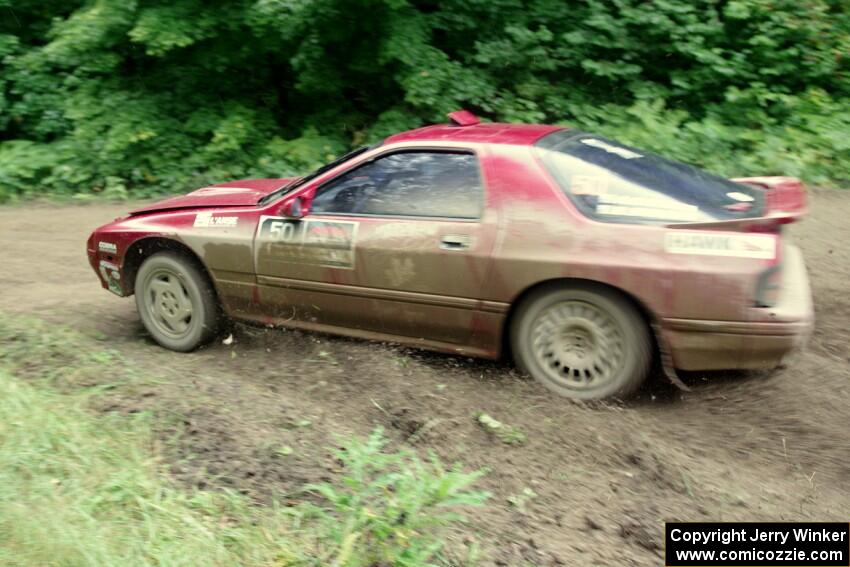 Al Dantes, Jr. / Brandon Snyder Mazda RX-7 Turbo comes through the VIP spectator corner on SS8, Perkins Road.